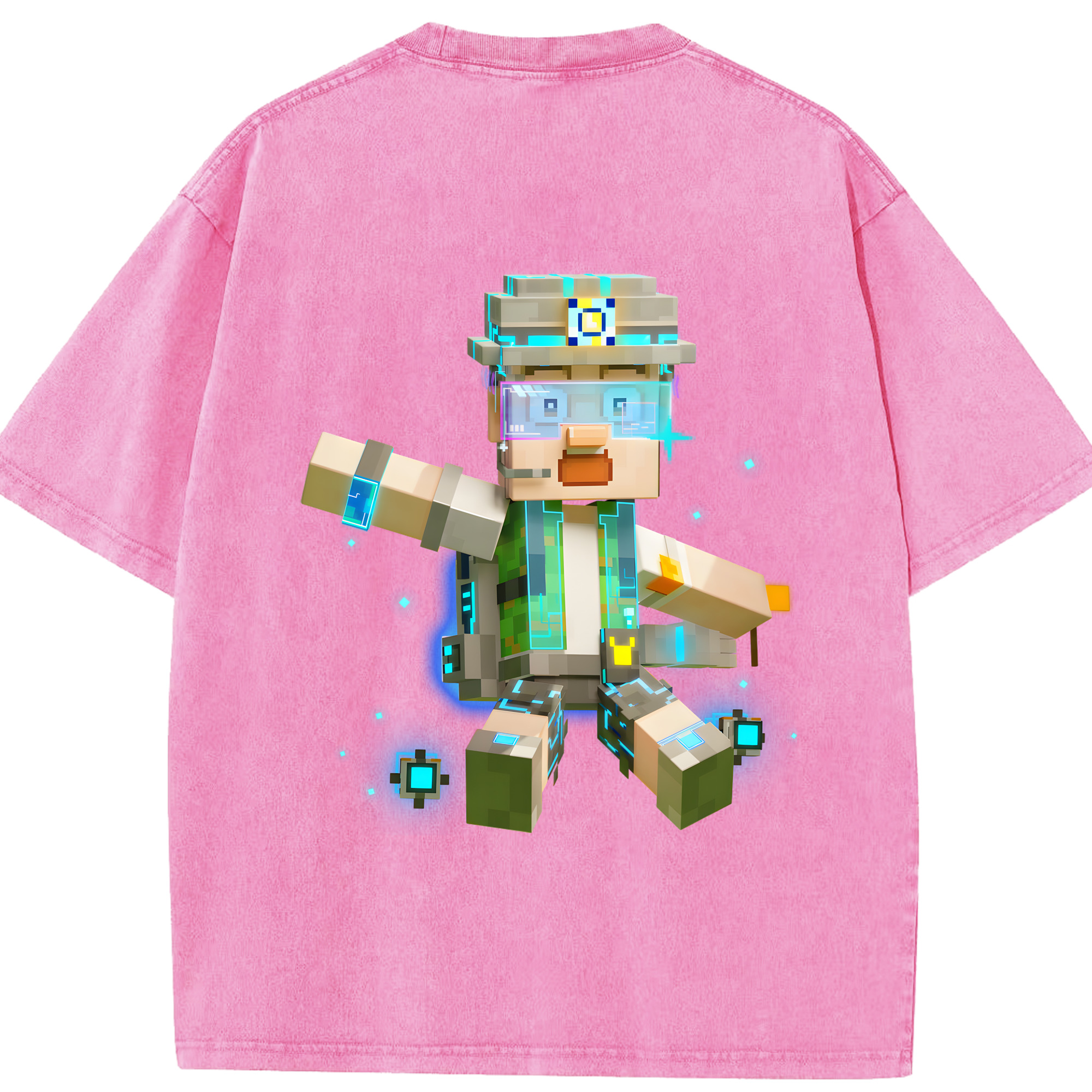 （画像用） マインクラフト ブロックの世界 Minecraft MC Block world 綿100% ヴィンテージ風 半袖Tシャツ（背面プリント）